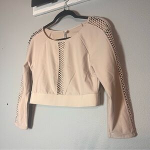 Victoria Sport Long Sleeve Athletic Crop Top Crochet Detail Size Medium Tan